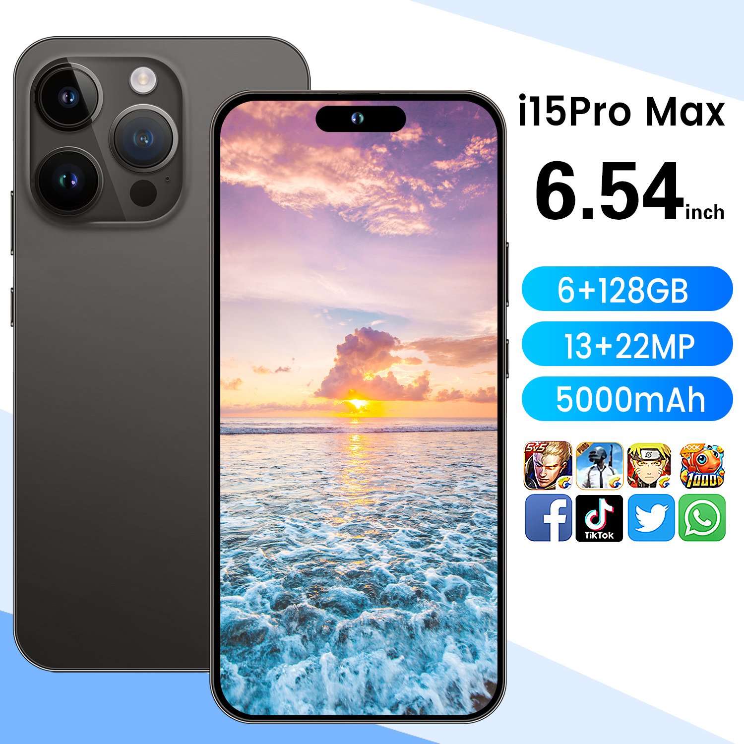 2024 Hot Selling i15 Phone 15 Pro Max 5G Smartphone HD Screen 108MP Rear Camera 6G RAM Support LTE CDMA Multilingual Features